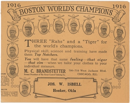 1916 Boston Red Sox Vs. Brooklyn Robins World Series Souvenir Score Card with Early Babe Ruth Image 